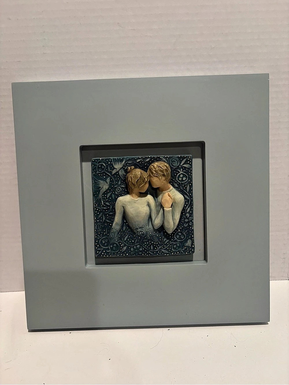 Willow Tree Duet Framed Plaque Gray & Blue in Box with Card